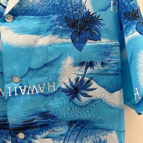 Hookano Vintage 60s Silk Hawaiian Shirt Palm Trees & Hawaii All Over Size L - Picture 4 of 7